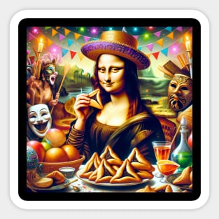 Mona Lisa's Purim Feast: A Masterpiece Celebration Sticker